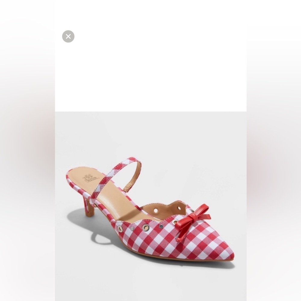 Red Gingham Pointed-Toe slip on  Heels with Bow Size 11 M  NEW